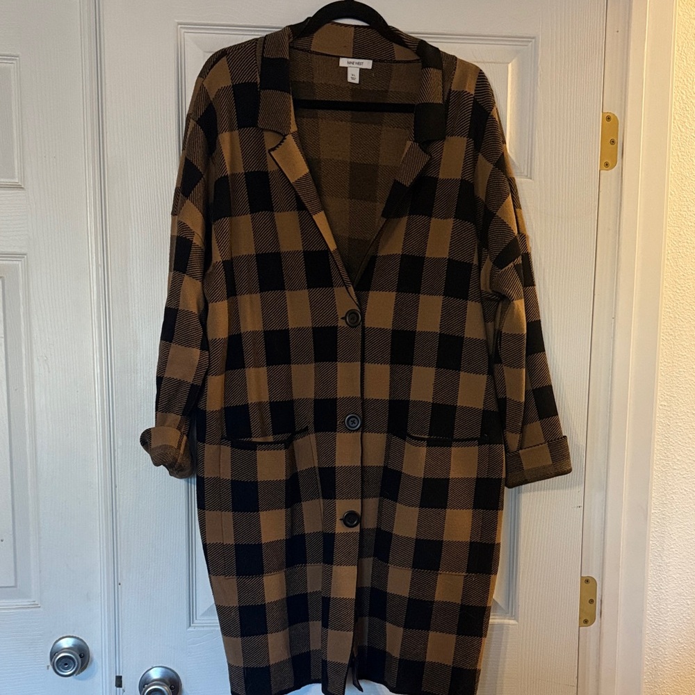 Nine West Black and Brown Checkered Coat